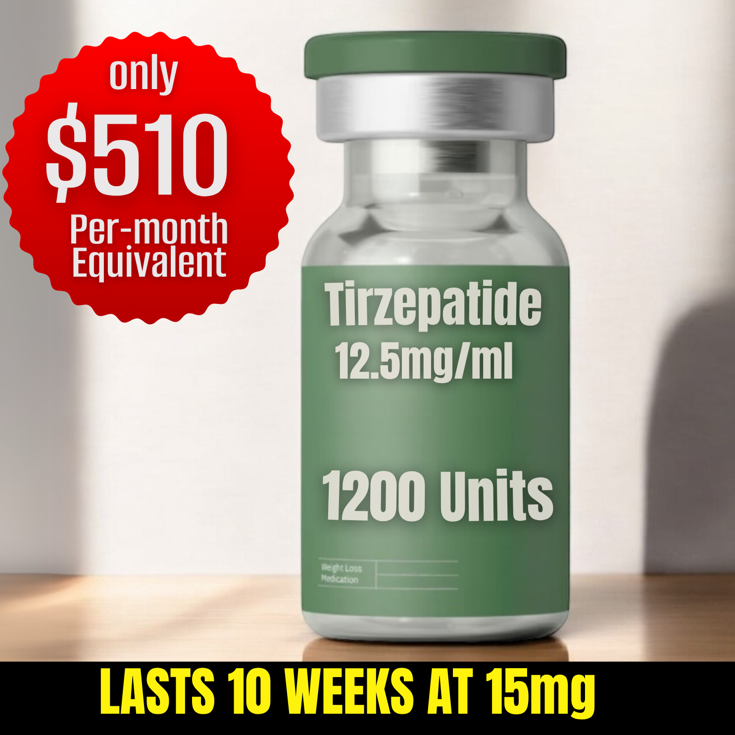 1200 Units Tirzepatide $1275 (10 Weeks)